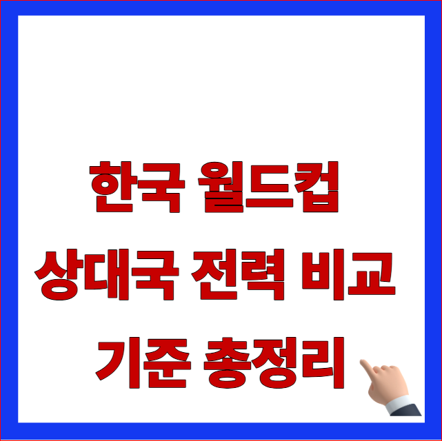 한국 월드컵 상대국 전력 비교 기준 총정리 글자가 적힌 2026 FIFA 북중미 월드컵 대한민국 축구 국가대표팀 전술 포메이션 분석 안내 블로그 대표 썸네일 이미지