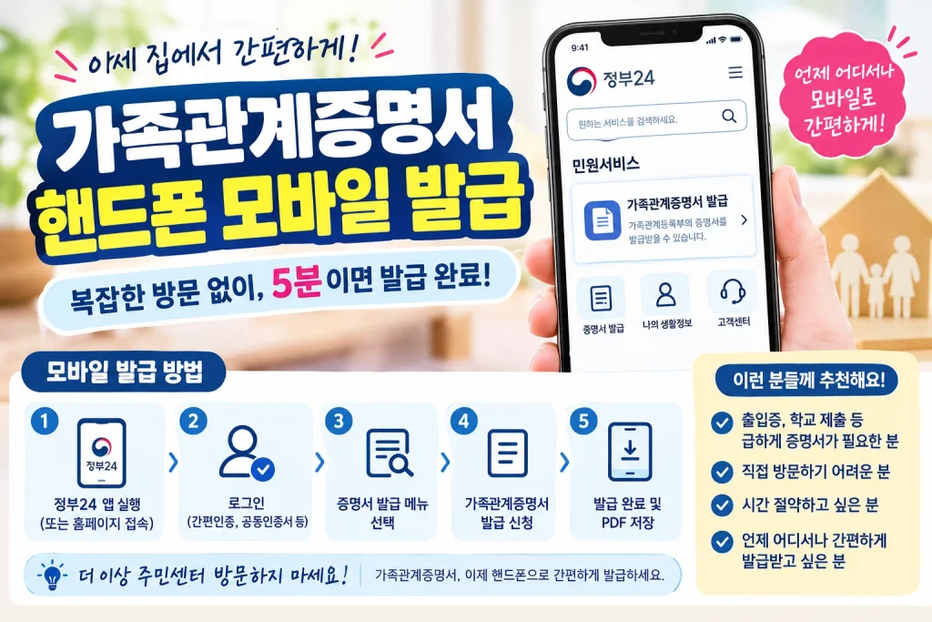 가족관계증명서 핸드폰 모바일 발급 저장