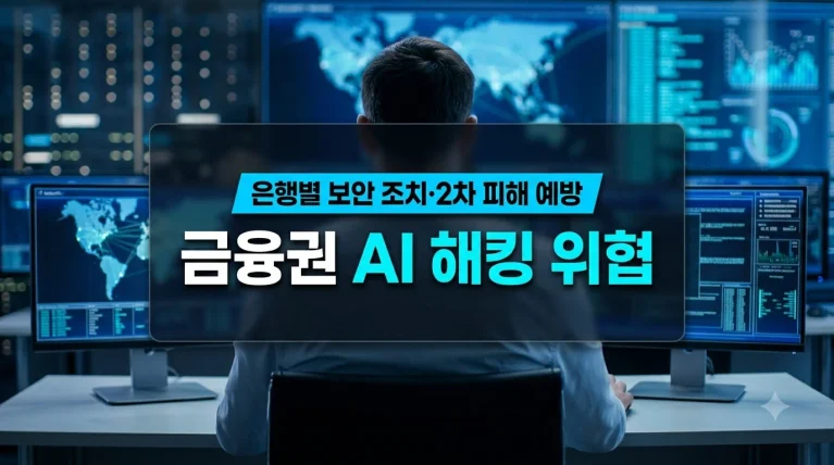 금융권 AI 해킹 위협과 개인정보 유출 실태를 분석하는 보안 관련 그래픽