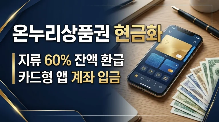 지류 온누리상품권 60% 사용 후 거스름돈 반환 및 카드형 앱 계좌 이체를 통한 합법적 현금화 방법